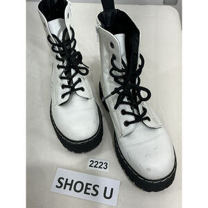 Womans Union Bay Hayden White Faux Leather Lace Up Combat Boots Size 8 M